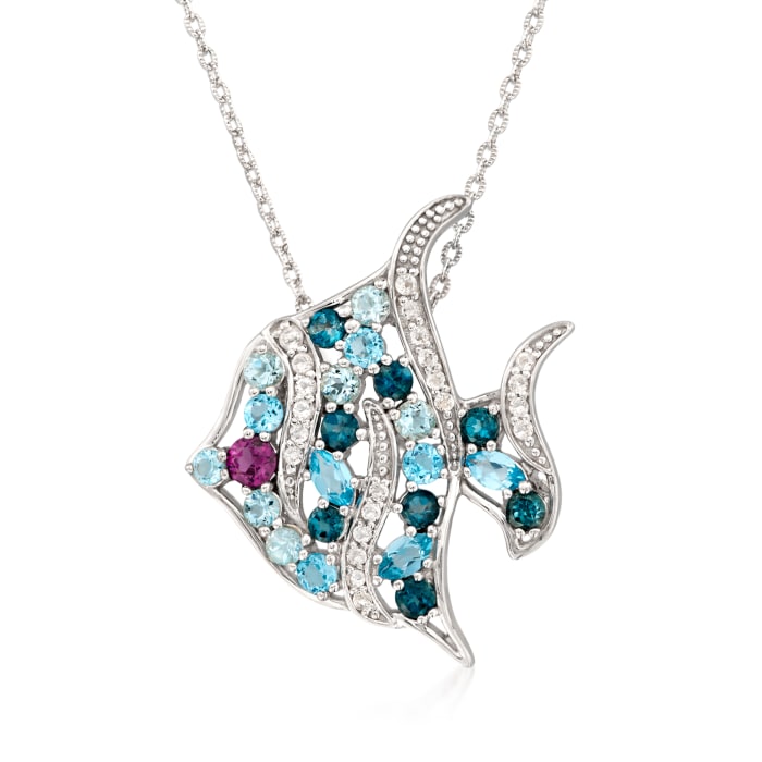 4.20 ct. t.w. Multi-Stone Tropical Fish Necklace in Sterling Silver