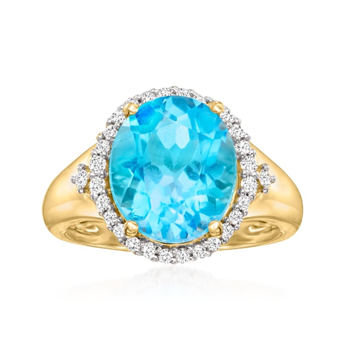 6.00 Carat Swiss Blue Topaz and .25 ct. t.w. Diamond Ring in 14kt Yellow Gold
