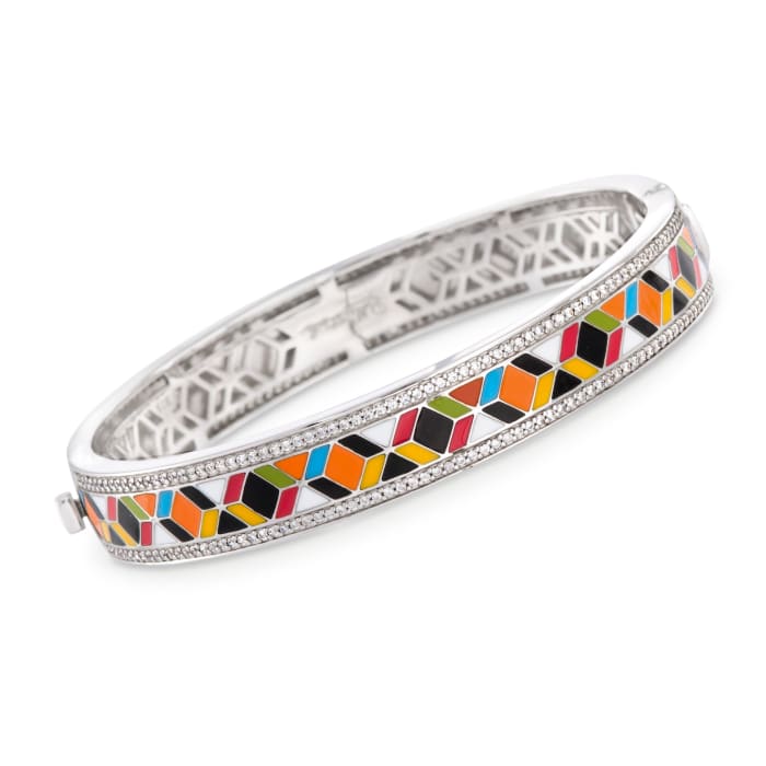 Belle Etoile &quot;Forma&quot; 1.50 ct. t.w. CZ and Multicolored Enamel Bangle Bracelet in Sterling Silver