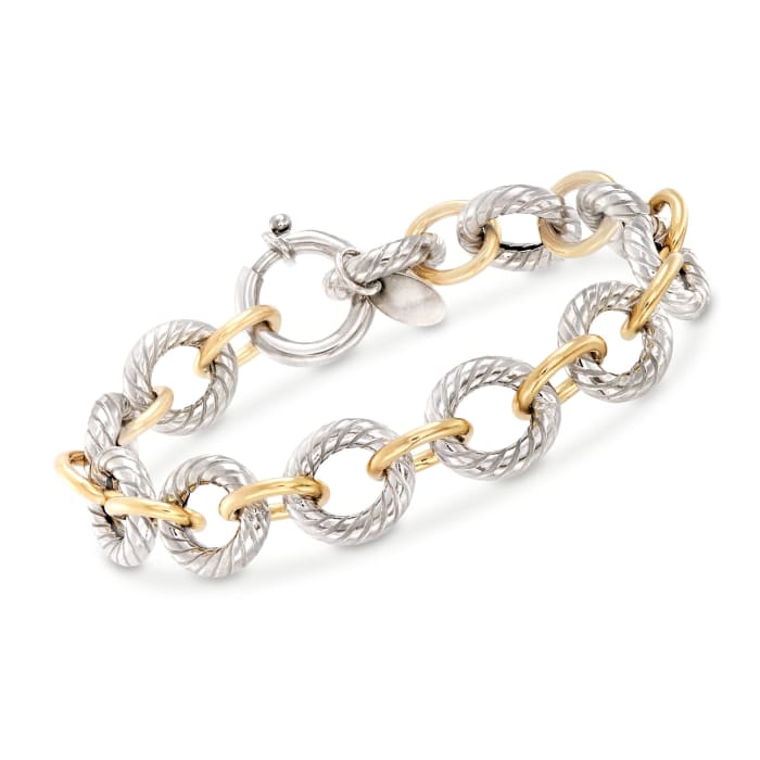 Phillip Gavriel &quot;Italian Cable&quot; Sterling Silver and 18kt Gold Link Bracelet
