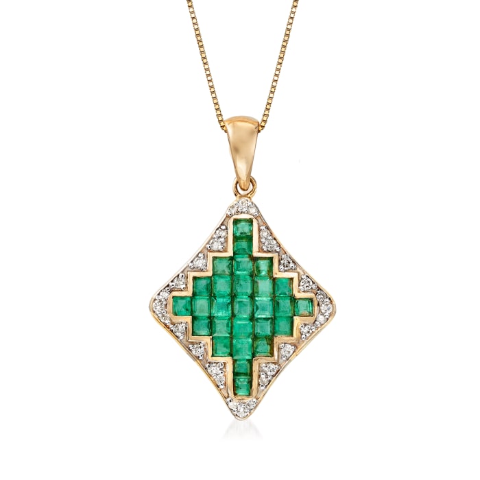 1.60 ct. t.w. Emerald and .18 ct. t.w. Diamond Pendant Necklace in 14kt ...