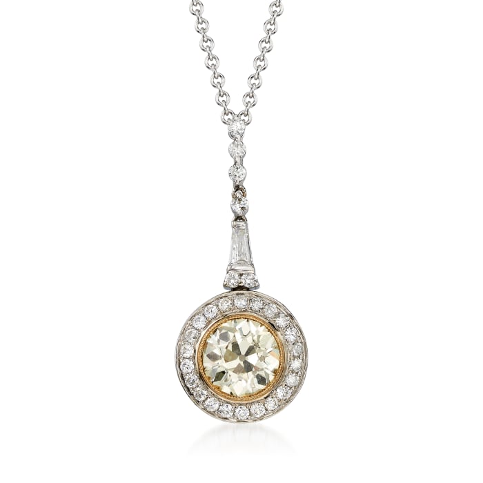C. 2000 Vintage 1.49 ct. t.w. Yellow and White Diamond Drop Pendant Necklace in 14kt White Gold  