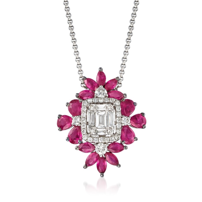 1.80 ct. t.w. Ruby and .55 ct. t.w. Diamond Pendant Necklace in 18kt White Gold