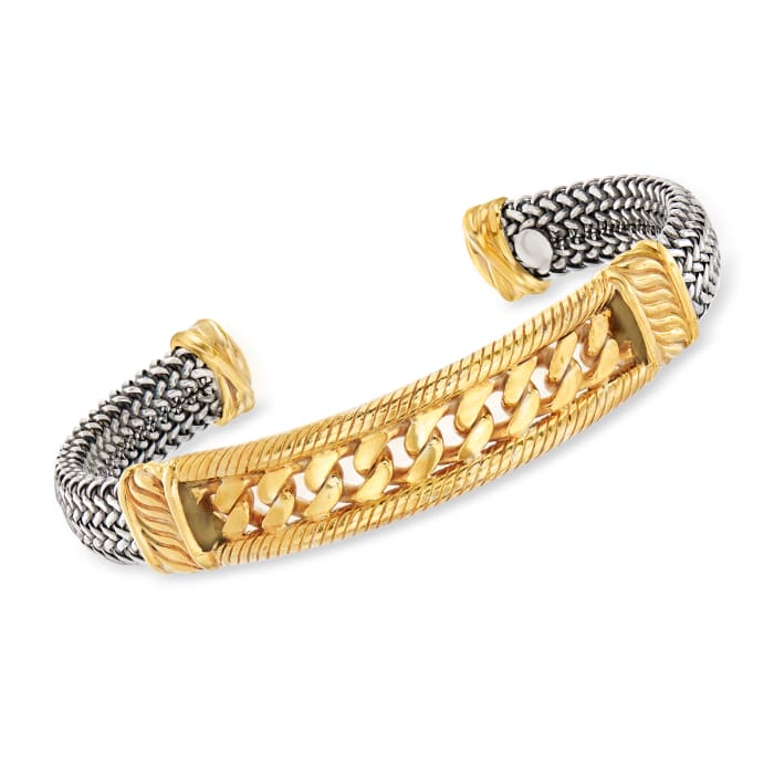 Italian Multi-Link Cuff Bracelet in Sterling Silver and 18kt Gold Over Sterling