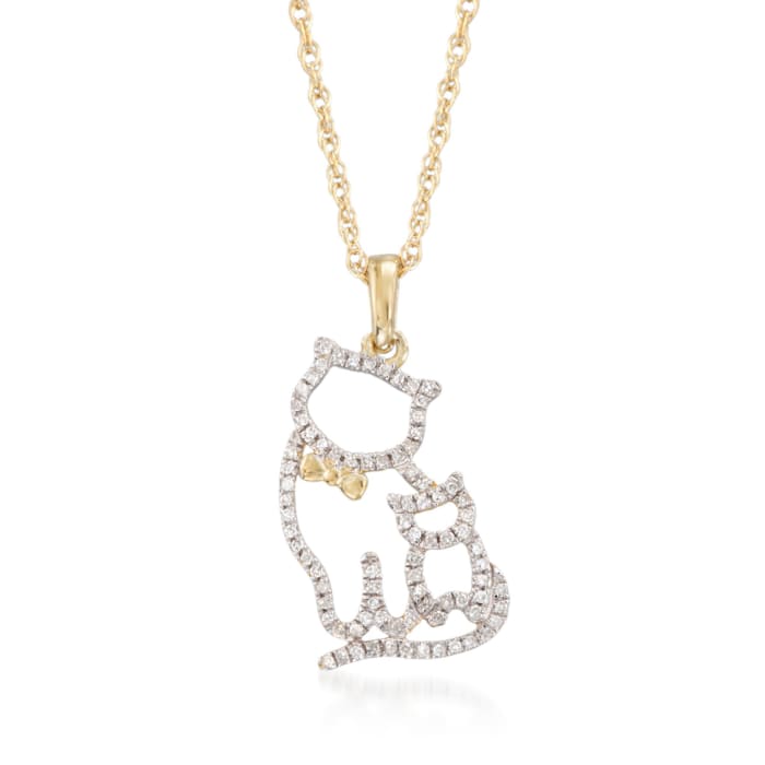 .12 ct. t.w. Diamond Cat Duo Pendant Necklace in 14kt Gold Over Sterling