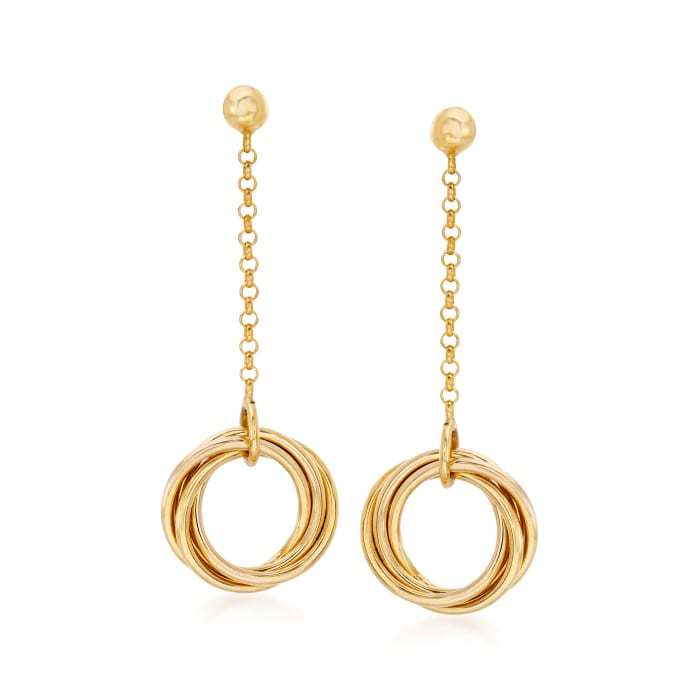 Italian 14kt Yellow Gold Interlocking-Circle Drop Earrings
