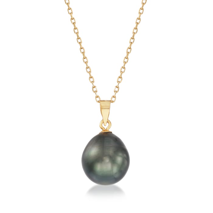 11-12mm Black Baroque Tahitian Pearl Necklace in 14kt Yellow Gold
