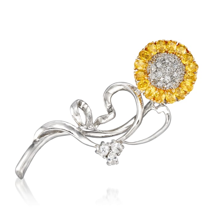 Yellow CZ and 1.63 ct. t.w. White CZ Flower in Sterling Silver