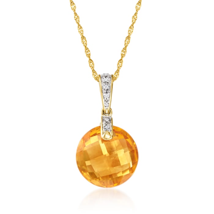 5.67 Carat Citrine Pendant Necklace with Diamond Accents in 14kt Yellow Gold