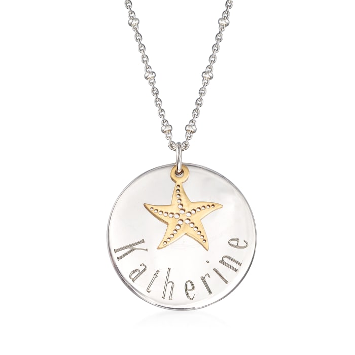Sterling Silver Personalized Disc Necklace with 14kt Yellow Gold Starfish