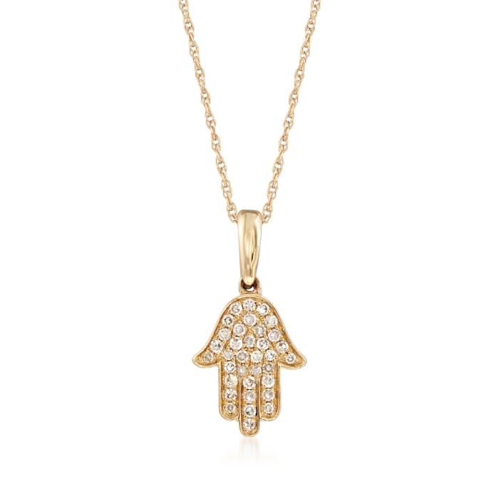 .13 ct. t.w. Diamond Hamsa Hand Pendant Necklace in 14kt Yellow Gold