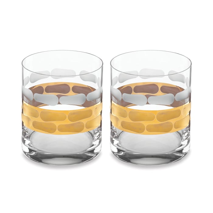 Michael Wainwright &quot;Truro&quot; Crystalline Glass Barware with 24kt Gold 2-pc. Double Old Fashion Glass Set - Tru...