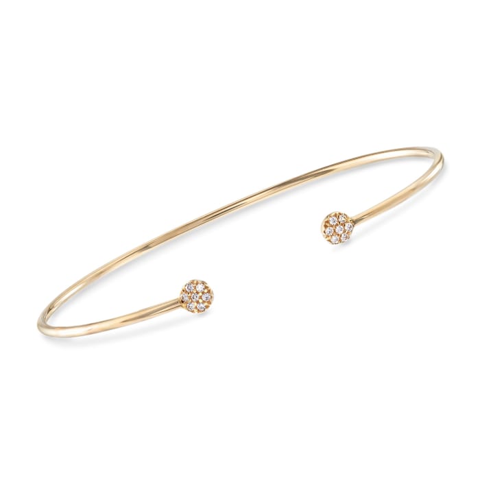 Italian .14 ct. t.w. CZ Circle Ends Cuff Bracelet in 14kt Yellow Gold
