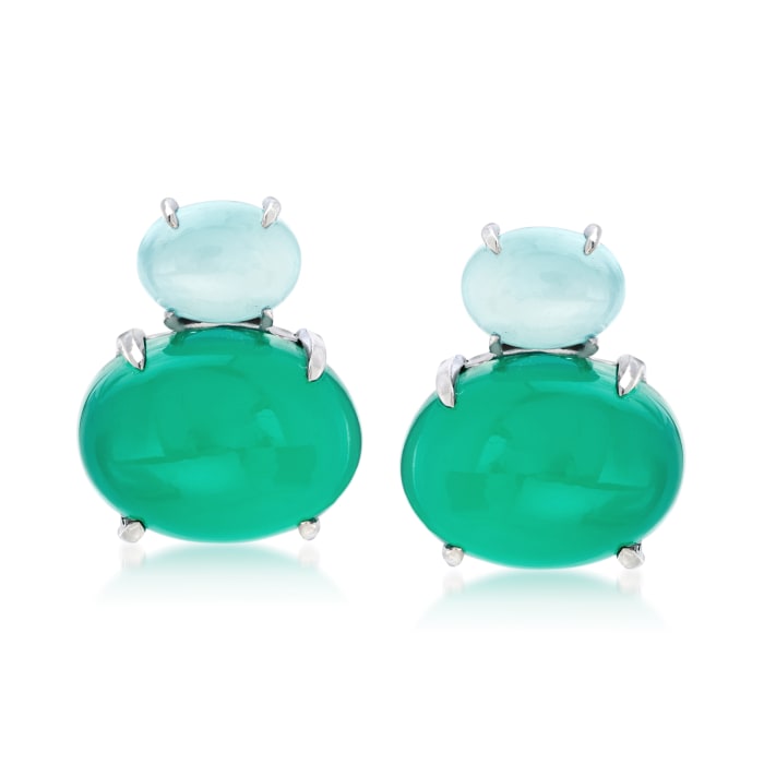 Aqua Blue and Green Chalcedony Drop Earrings in Sterling Silver