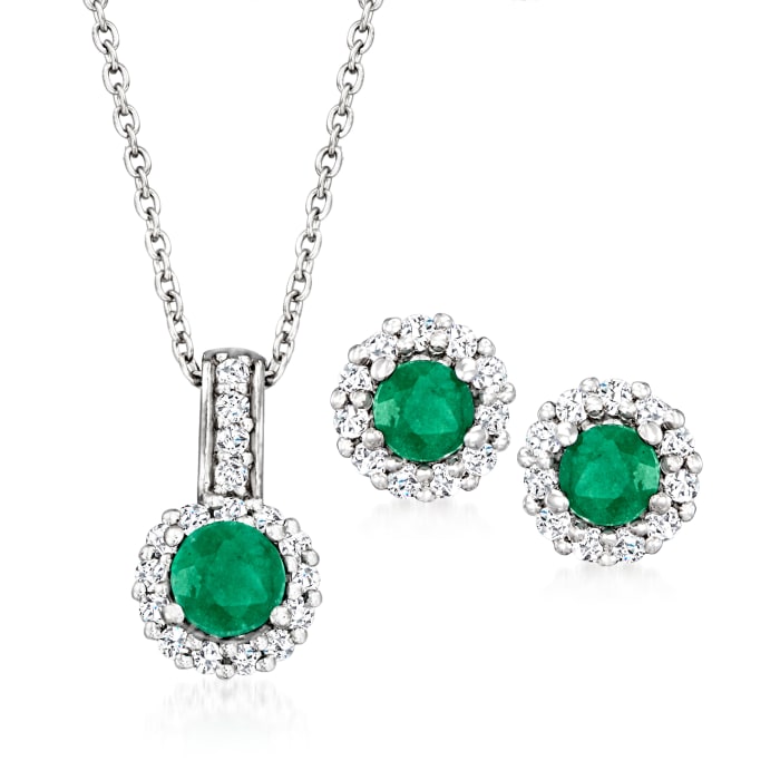 .90 ct. t.w. Emerald and .80 ct. t.w. White Topaz Jewelry Set: Earrings ...
