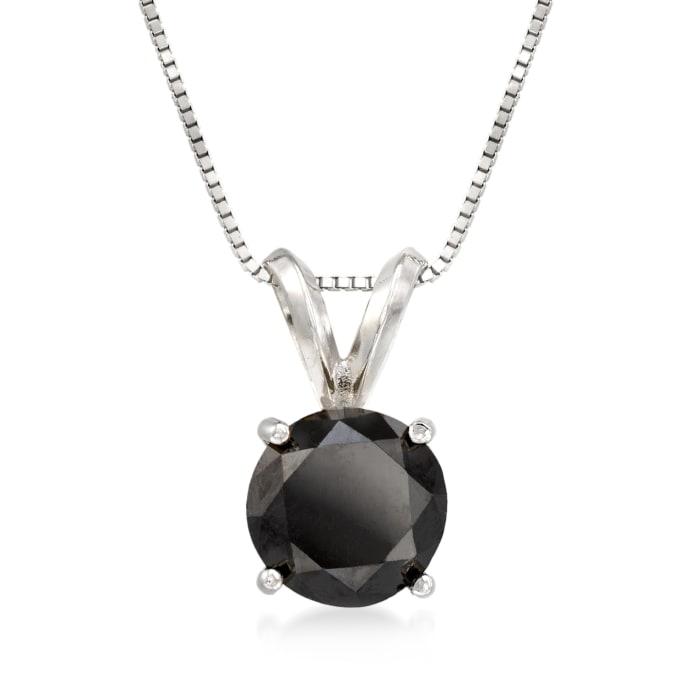 2.00 Carat Black Diamond Solitaire Necklace in 14kt White Gold