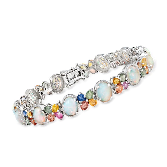 Ethiopian Opal and 11.00 ct. t.w. Multicolored Sapphire Bracelet in Sterling Silver