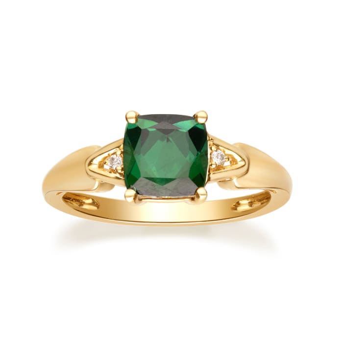 1.10 Carat Green Tourmaline Ring with Diamond Accents in 14kt Yellow Gold