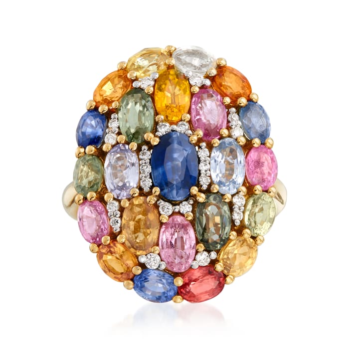 6.90 ct. t.w. Multicolored Sapphire and .15 ct. t.w. Diamond Ring in 18kt Yellow Gold