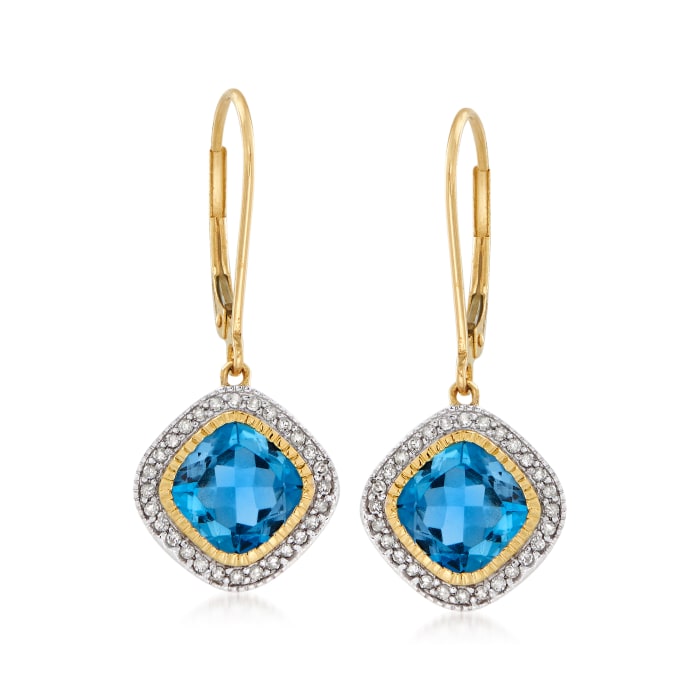 3.50 ct. t.w. London Blue Topaz and .19 ct. t.w. Diamond Drop Earrings in 14kt Yellow Gold
