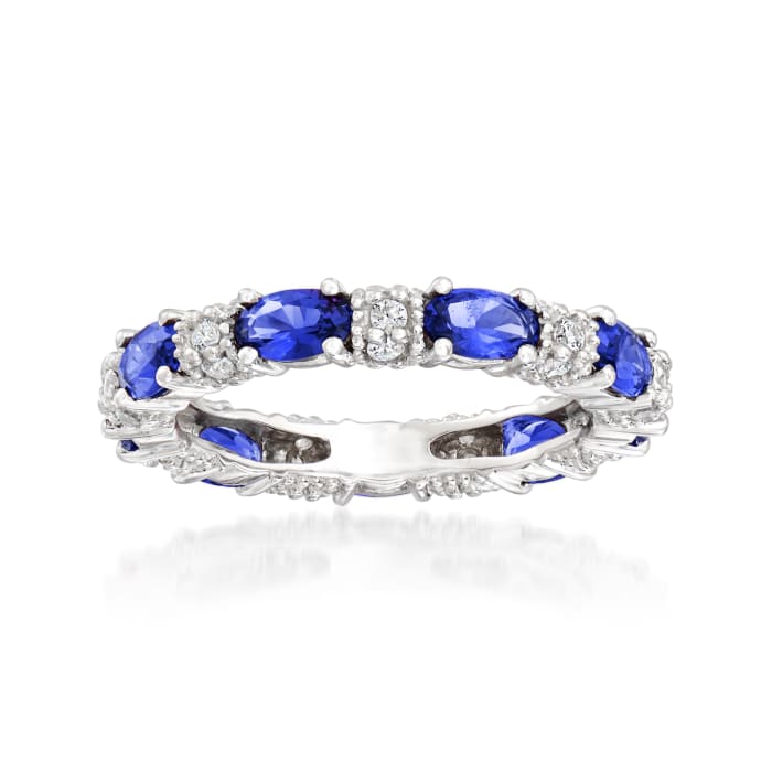 2.00 ct. t.w. Simulated Sapphire and .30 ct. t.w. CZ Eternity Band in Sterling Silver