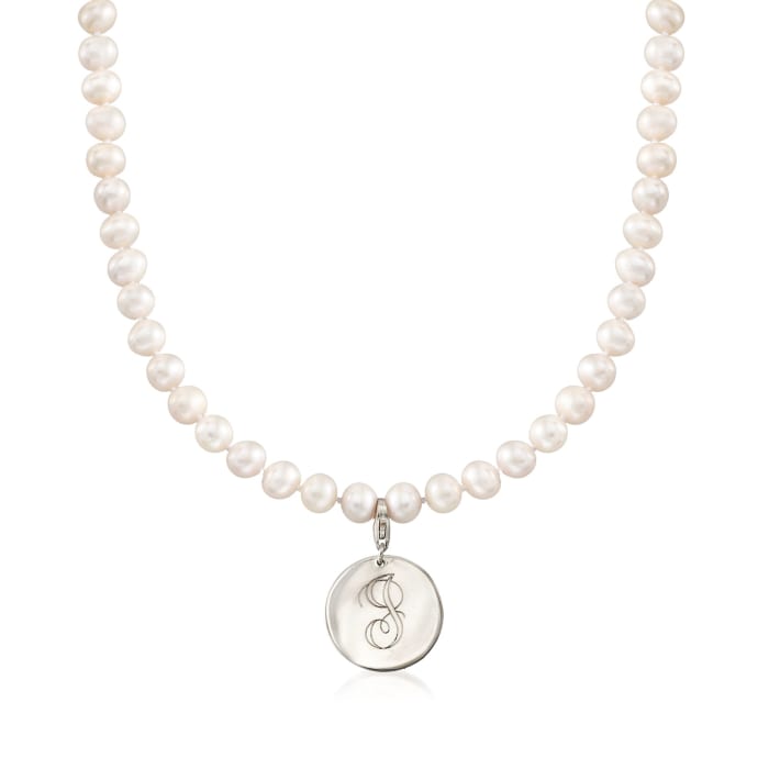 6-7mm Cultured Pearl Necklace with Sterling Silver Personalized Disc Charm