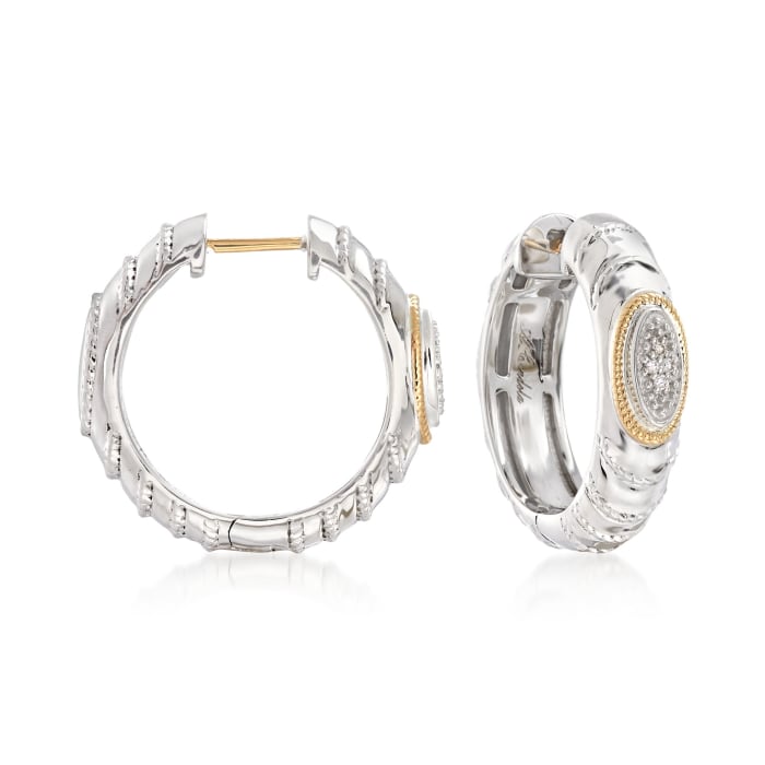 Andrea Candela &quot;Eco&quot; Sterling Silver and 18kt Yellow Gold Hoop Earrings with Diamond Accents