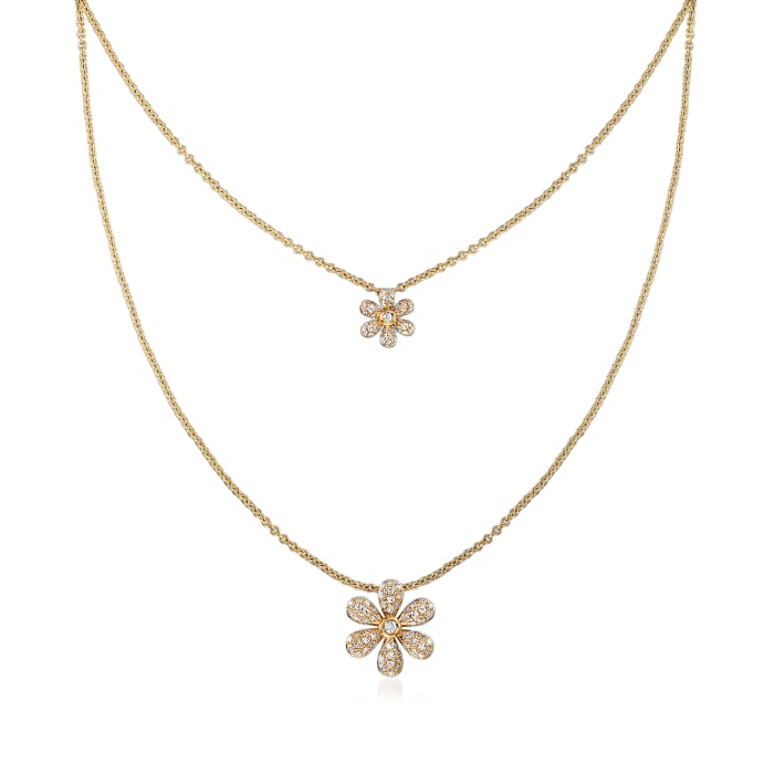 .25 ct. t.w. Diamond Double Flower Layered Necklace in 18kt Yellow Gold