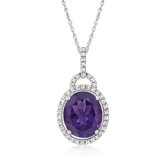 4.10 Carat Amethyst and .20 ct. t.w. Diamond Pendant Necklace in 14kt White Gold