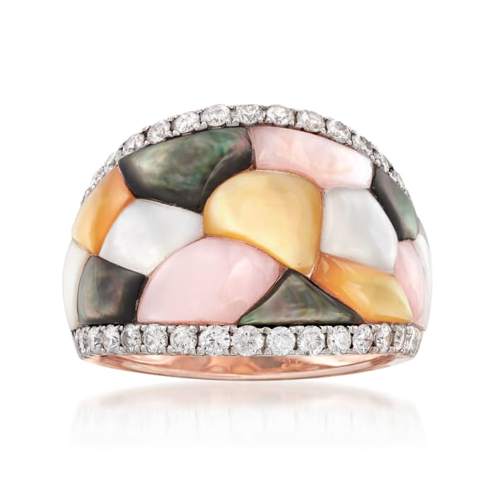 Multicolored Mother-Of-Pearl and .75 ct. t.w. Diamond Mosaic Ring in 14kt Rose Gold