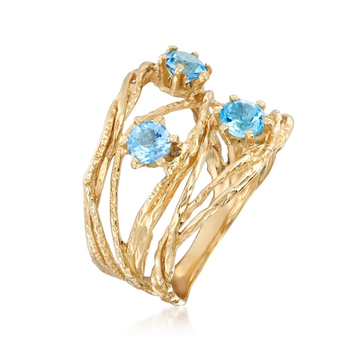 .90 ct. t.w. Blue Topaz Open-Space Ring in 14kt Yellow Gold | Ross-Simons