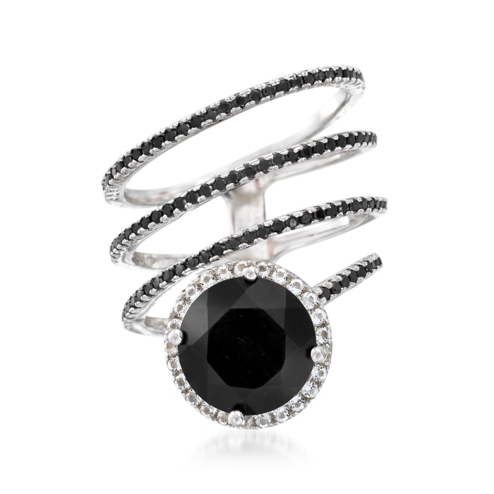 Black Onyx and .90 ct. t.w. Black Spinel Ring with .40 ct. t.w. White Topaz in Sterling
