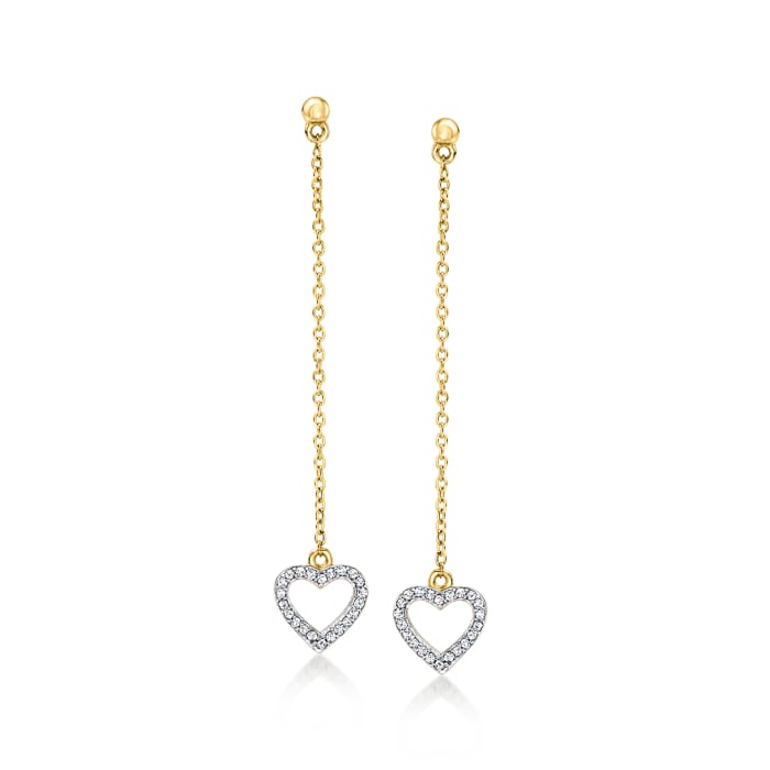 .17 ct. t.w. Diamond Heart Drop Earrings in 18kt Gold Over Sterling