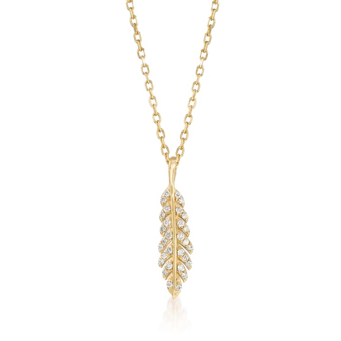 .12 ct. t.w. Diamond Feather Pendant Necklace in 14kt Yellow Gold