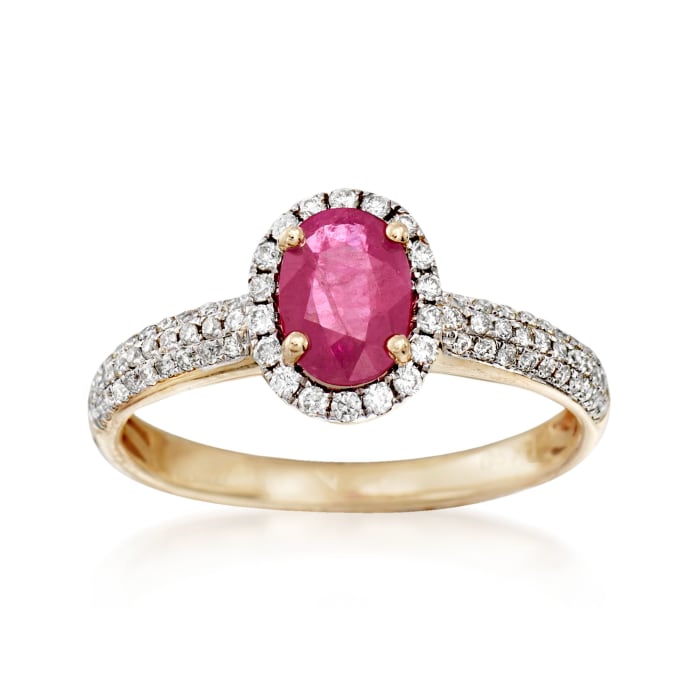 .90 Carat Burmese Ruby and .28 ct. t.w. Diamond Ring in 14kt Yellow Gold