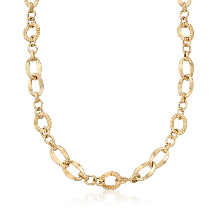 Italian 14kt Yellow Gold Textured and Polished Multi-Link Necklace