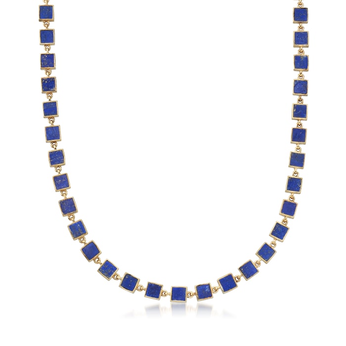 Lapis Station Necklace in 18kt Yellow Gold Over Sterling Silver