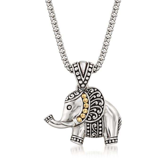 Sterling Silver with 18kt Yellow Gold Bali-Style Elephant Pendant Necklace