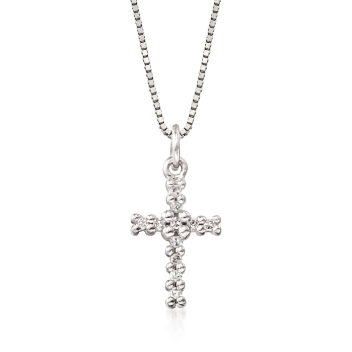 Child's 14kt White Gold Cross Pendant Necklace with Diamond Accents