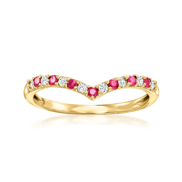 .10 ct. t.w. Ruby and .10 ct. t.w. Diamond Chevron Ring in 14kt Yellow Gold