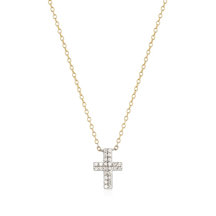 .14 ct. t.w. Diamond Cross Necklace in 14kt Yellow Gold