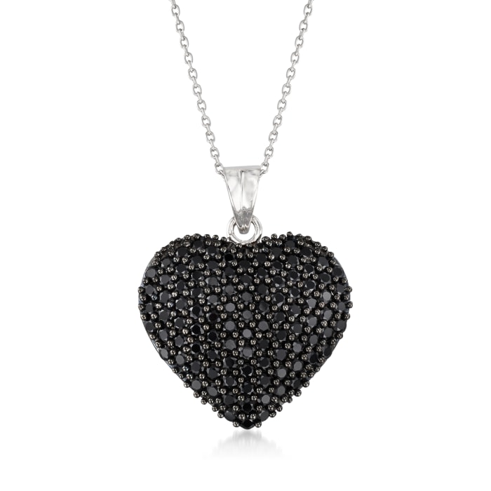 4.00 ct. t.w. Pave Black Spinel Heart Pendant Necklace in Sterling Silver