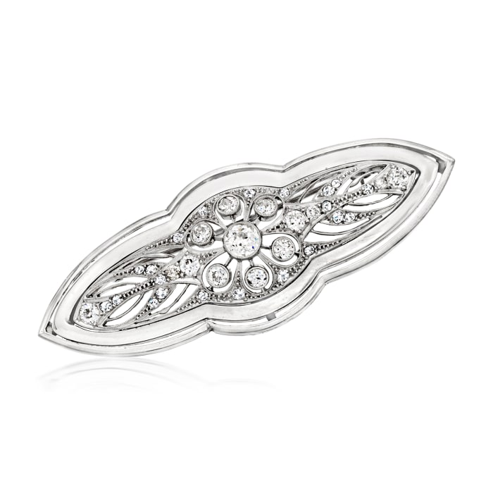 C. 1970 Vintage 1.25 ct. t.w. Diamond Floral Filigree Pin in 14kt White Gold