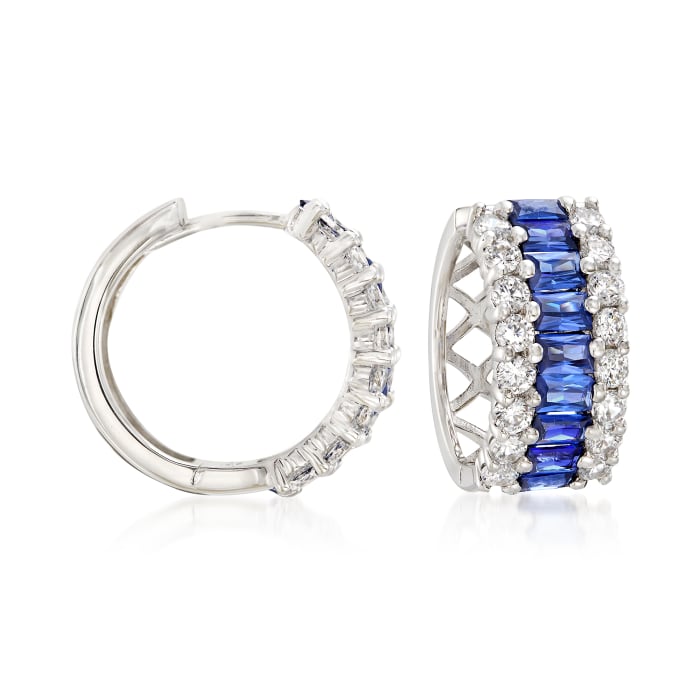 Simulated Sapphire and .95 ct. t.w. CZ Hoop Earrings in Sterling Silver