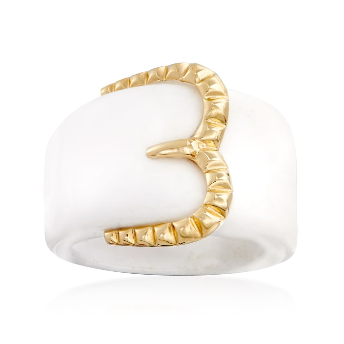 White Agate Buckle Ring with 14kt Yellow Gold
