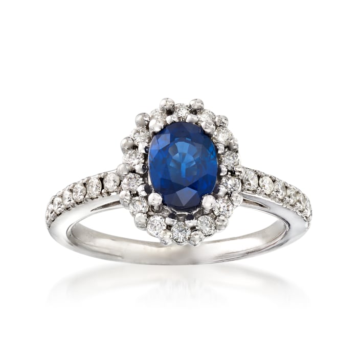 C. 1990 Vintage 1.10 Carat Blue Topaz and .50 ct. t.w. Diamond Ring in 14kt White Gold