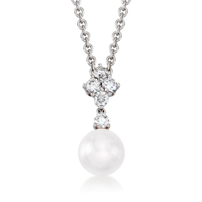 Mikimoto 8mm Akoya Pearl and .35 ct. t.w. Diamond Pendant Necklace in 18kt White Gold