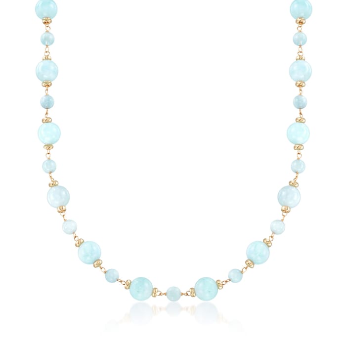 Milky Aquamarine Station Necklace in 14kt Yellow Gold