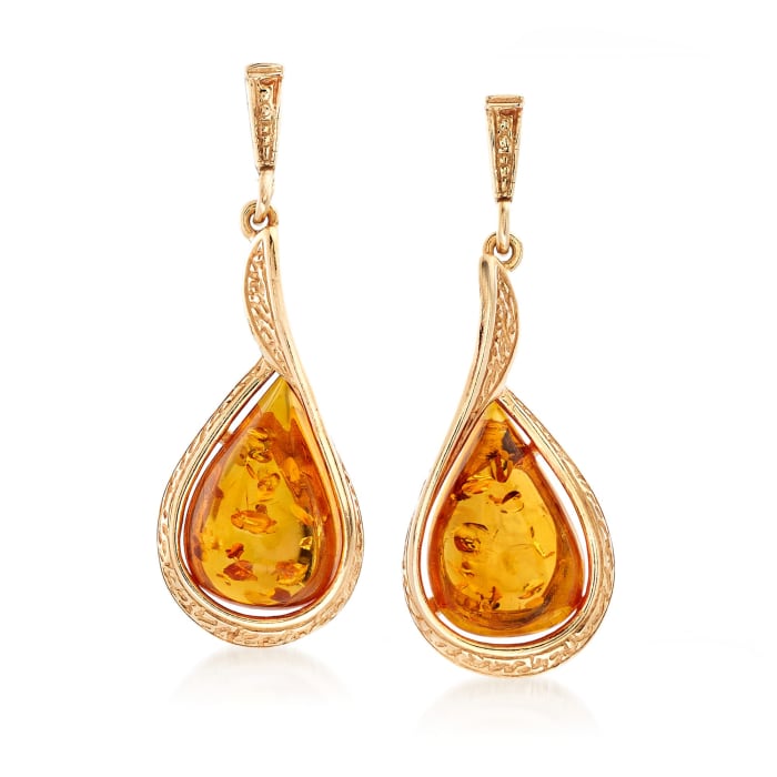 Amber Textured Teardrop Earrings in 18kt Gold Over Sterling