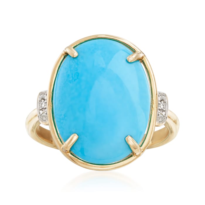 Oval Turquoise Ring with Diamond Accents in 14kt Yellow Gold